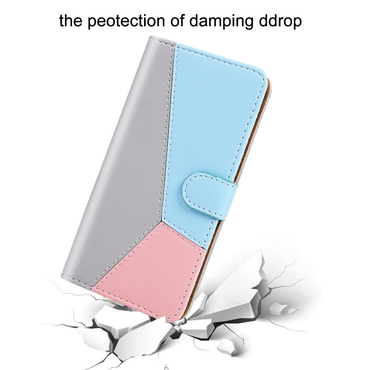 For Samsung Galaxy A14 5G Tricolor Stitching Flip Leather Phone Case(Grey)