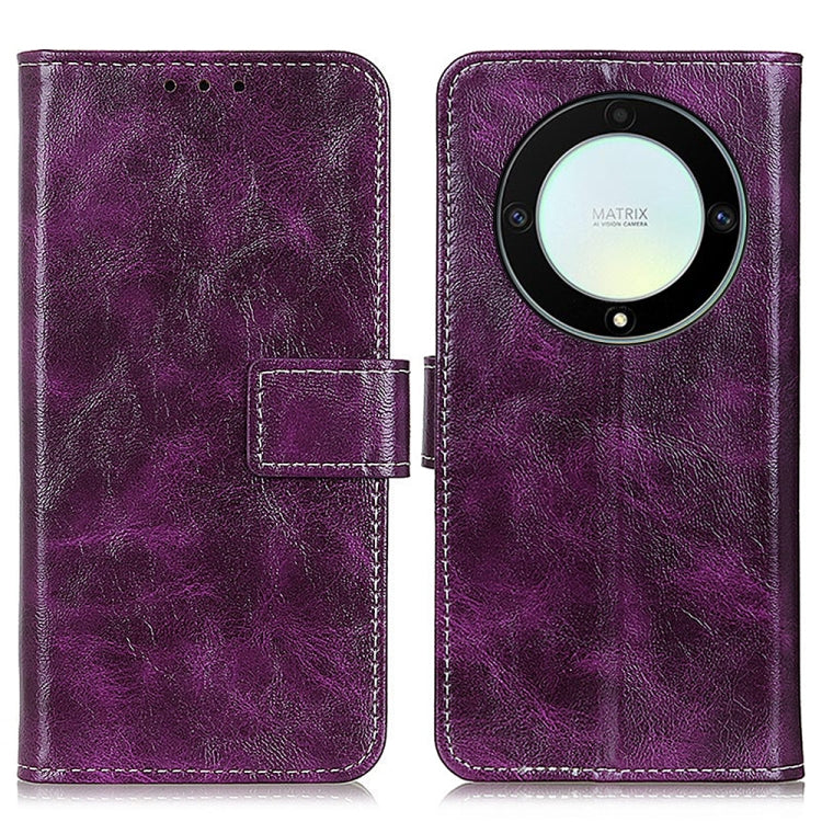 For Honor X9A 5G / Magic5 Lite 5G Retro Crazy Horse Texture Horizontal Flip Leather Phone Case(Purple)