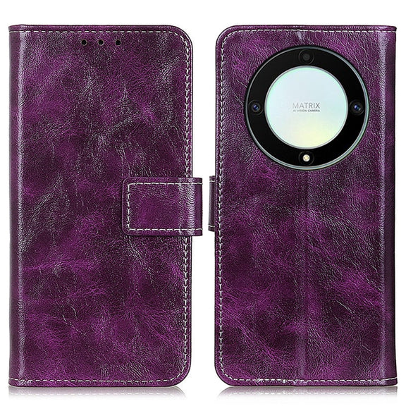 For Honor X9A 5G / Magic5 Lite 5G Retro Crazy Horse Texture Horizontal Flip Leather Phone Case(Purple)