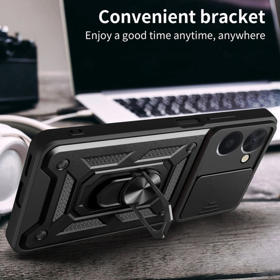 For Realme C33 4G Sliding Camera Cover Design Phone Case(Black)