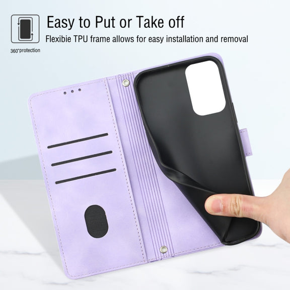 For Samsung Galaxy A13 Lite / A13 4G Skin-feel Embossed Leather Phone Case(Light Purple)