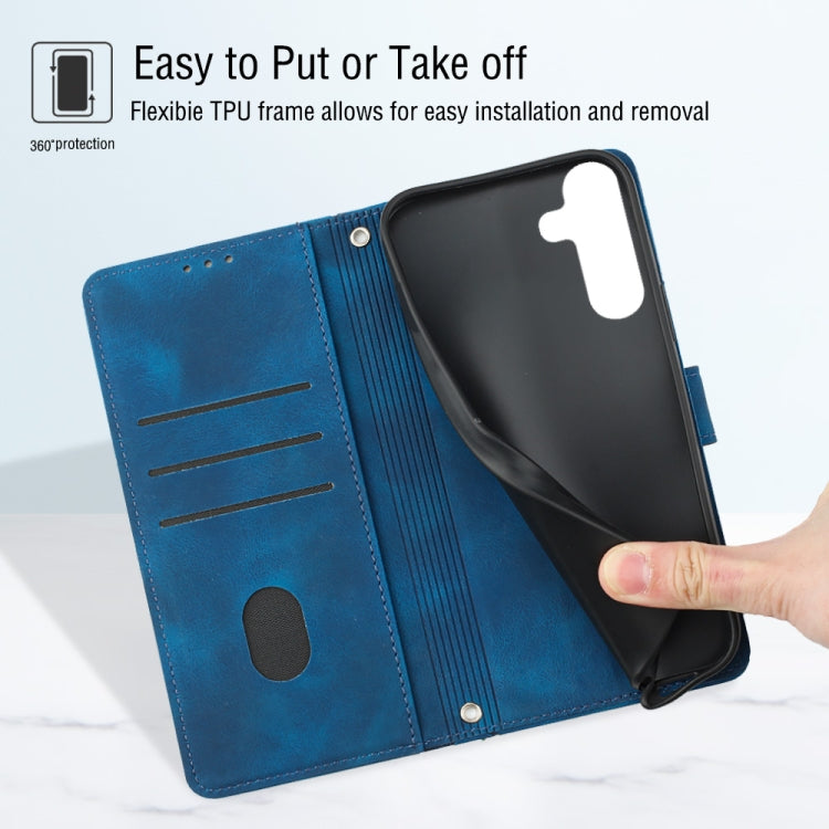 For Samsung Galaxy A13 5G /A04 4G/A04e Skin-feel Embossed Leather Phone Case(Blue)
