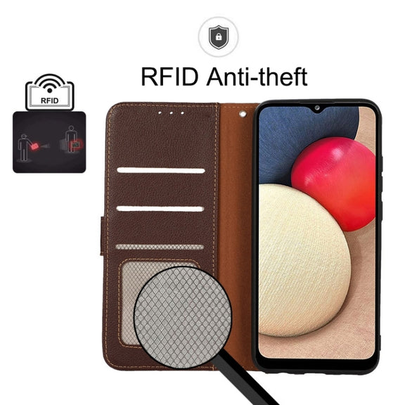 For Xiaomi Redmi 12C / Redmi 11A KHAZNEH Litchi Texture Leather RFID Phone Case(Brown)