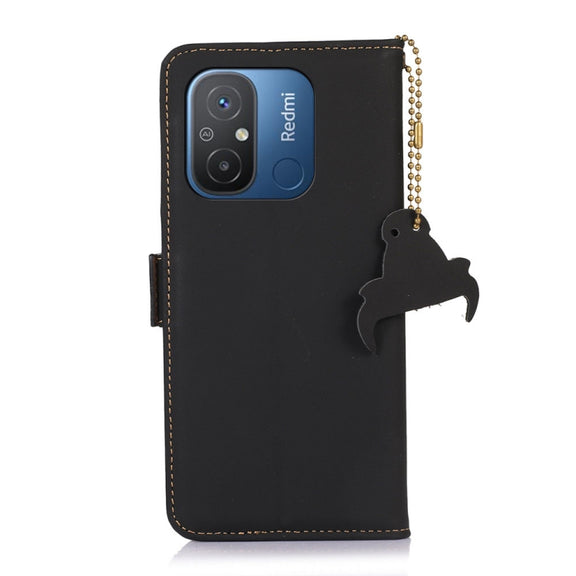 For Xiaomi Redmi 12C / Redmi 11A Genuine Leather Magnetic RFID Leather Phone Case(Black)