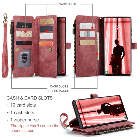 For Samsung Galaxy S23 Ultra 5G CaseMe C30 Multifunctional Leather Phone Case(Red)