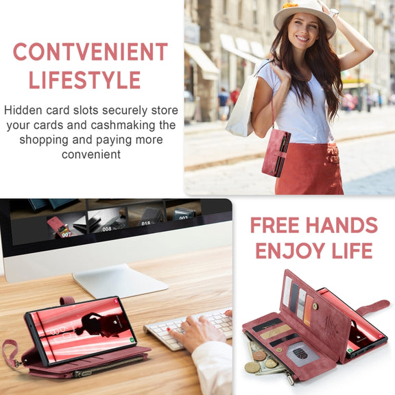 For Samsung Galaxy S23 Ultra 5G CaseMe C30 Multifunctional Leather Phone Case(Red)