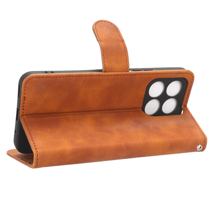 For Honor X8a Skin Feel Magnetic Flip Leather Phone Case(Brown)