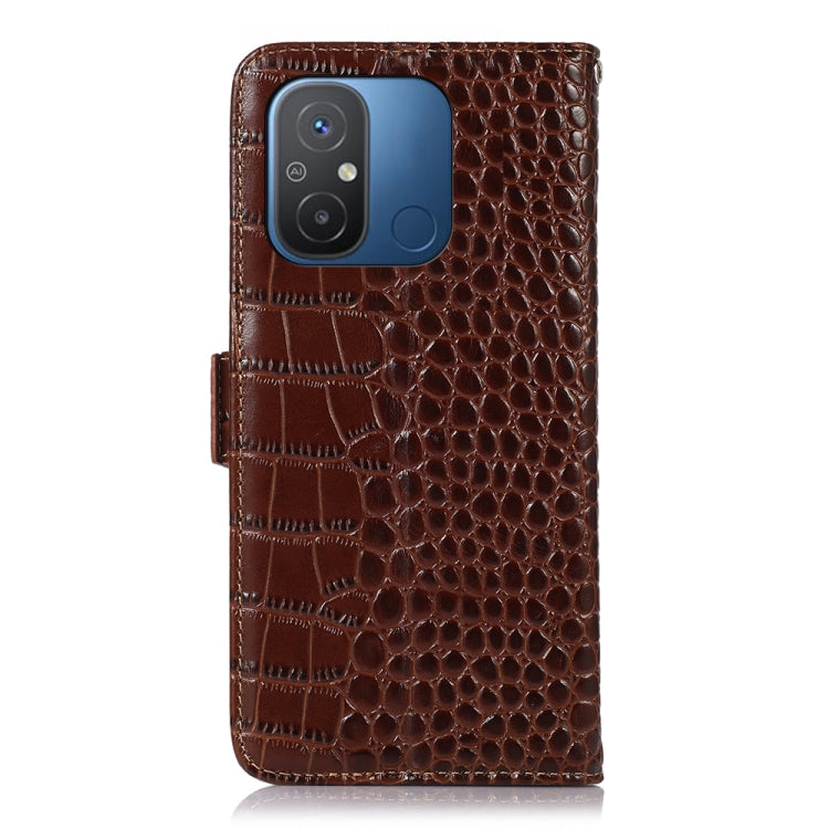 For Xiaomi Redmi 12C / 11A Crocodile Top Layer Cowhide Leather Phone Case(Brown)