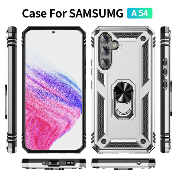 For Samsung Galaxy A54 Shockproof TPU + PC Phone Case with Holder(Silver)