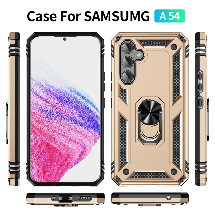 For Samsung Galaxy A54 Shockproof TPU + PC Phone Case with Holder(Gold)