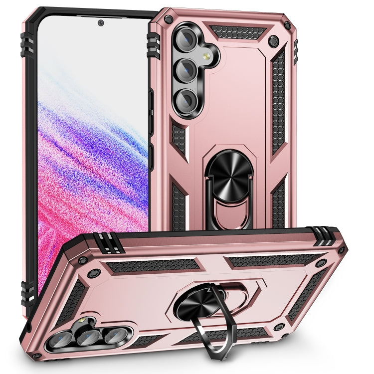 For Samsung Galaxy A54 Shockproof TPU + PC Phone Case with Holder(Rose Gold)