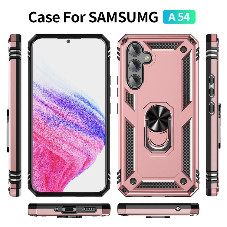 For Samsung Galaxy A54 Shockproof TPU + PC Phone Case with Holder(Rose Gold)
