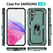 For Samsung Galaxy A54 Shockproof TPU + PC Phone Case with Holder(Dark Green)