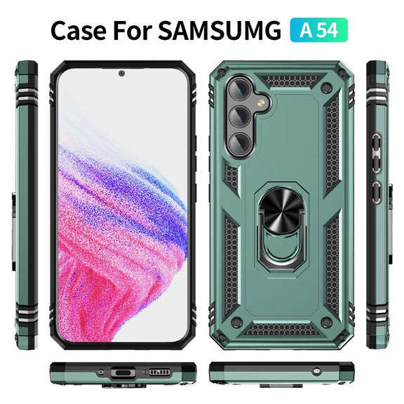 For Samsung Galaxy A54 Shockproof TPU + PC Phone Case with Holder(Dark Green)