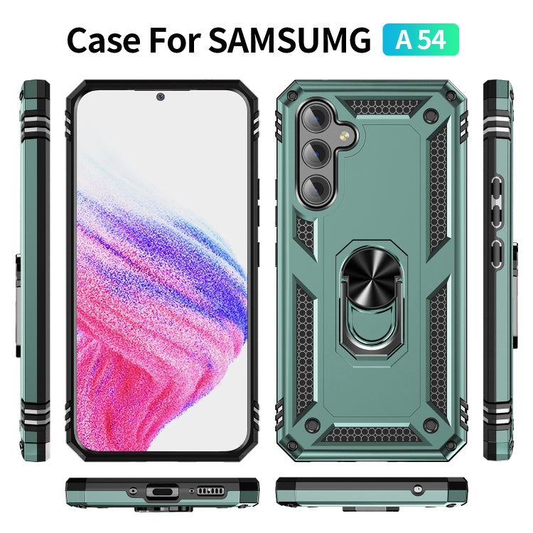 For Samsung Galaxy A54 Shockproof TPU + PC Phone Case with Holder(Dark Green)