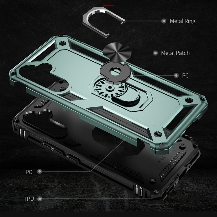 For Samsung Galaxy A54 Shockproof TPU + PC Phone Case with Holder(Dark Green)