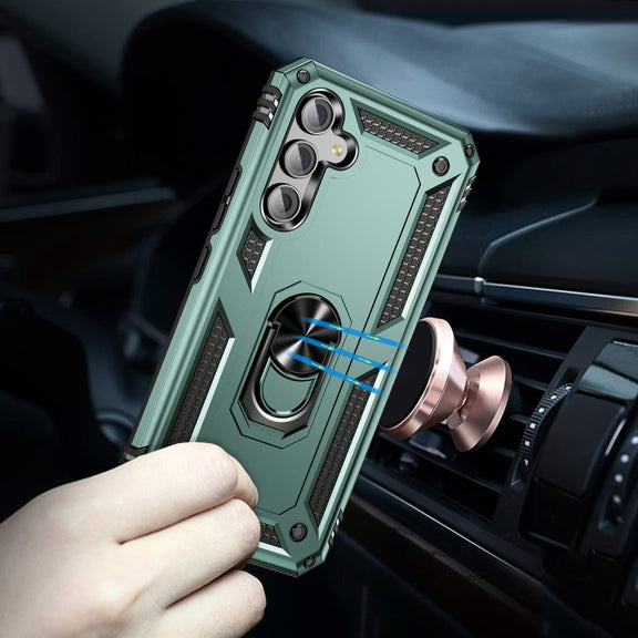 For Samsung Galaxy A54 Shockproof TPU + PC Phone Case with Holder(Dark Green)