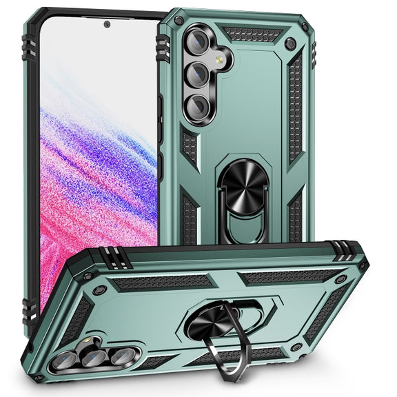 For Samsung Galaxy A54 Shockproof TPU + PC Phone Case with Holder(Dark Green)