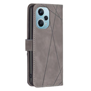 For Xiaomi Poco F5 5G / Redmi Note 12 Turbo Magnetic Buckle Rhombus Texture Leather Phone Case(Grey)
