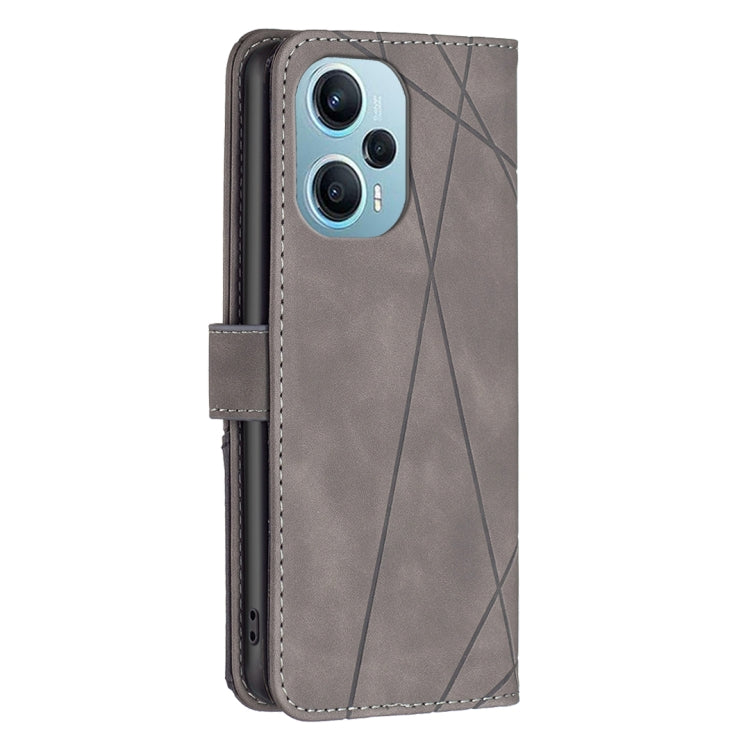 For Xiaomi Poco F5 5G / Redmi Note 12 Turbo Magnetic Buckle Rhombus Texture Leather Phone Case(Grey)