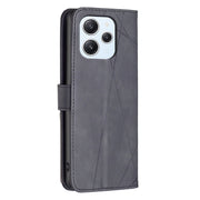 For Xiaomi Redmi 12 4G Magnetic Buckle Rhombus Texture Leather Phone Case(Black)