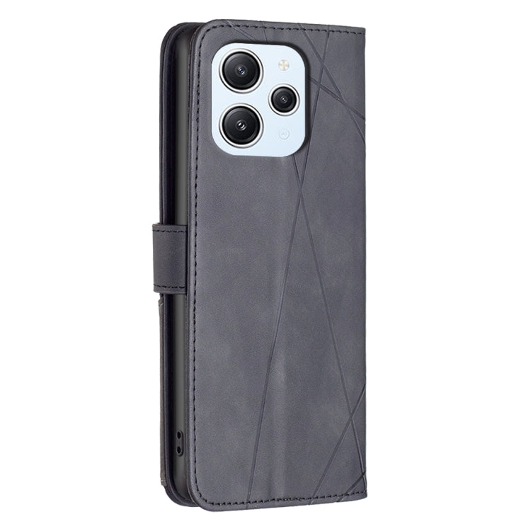 For Xiaomi Redmi 12 4G Magnetic Buckle Rhombus Texture Leather Phone Case(Black)