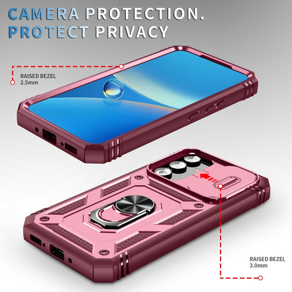 For Samsung Galaxy A54 5G Sliding Camshield TPU + PC Phone Case(Pink+Red)
