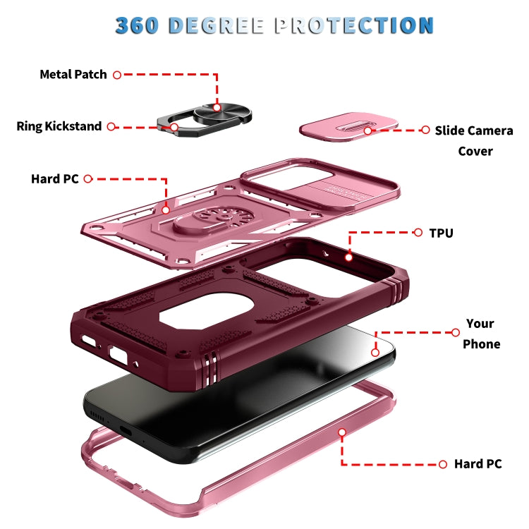 For Samsung Galaxy A54 5G Sliding Camshield TPU + PC Phone Case(Pink+Red)