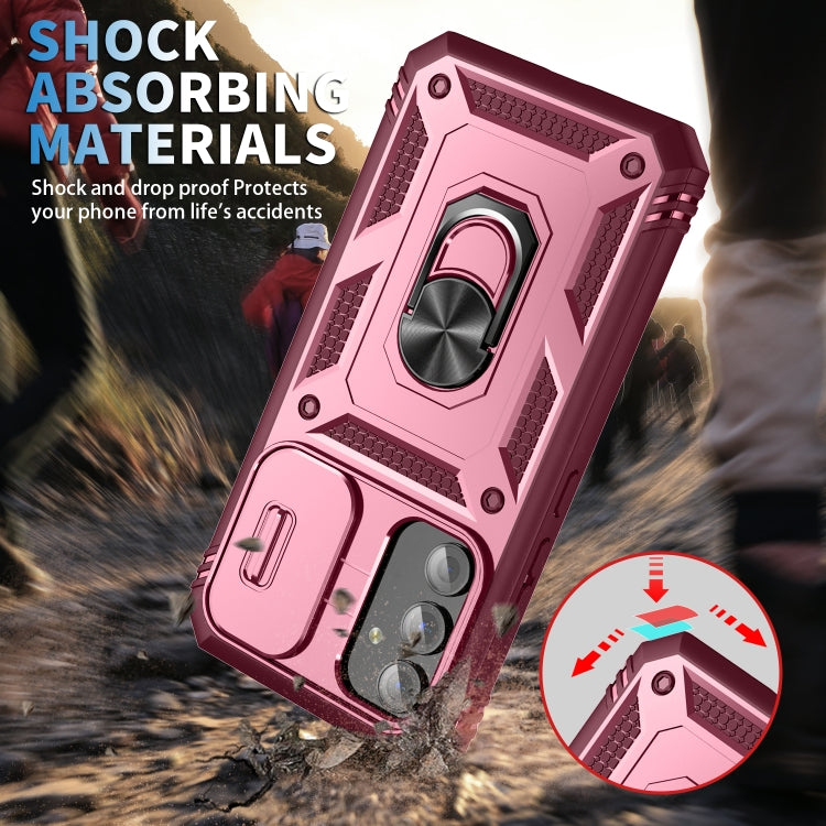 For Samsung Galaxy A54 5G Sliding Camshield TPU + PC Phone Case(Pink+Red)