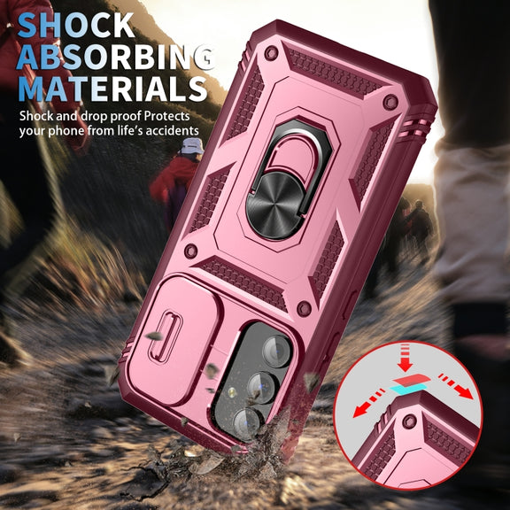 For Samsung Galaxy A54 5G Sliding Camshield TPU + PC Phone Case(Pink+Red)