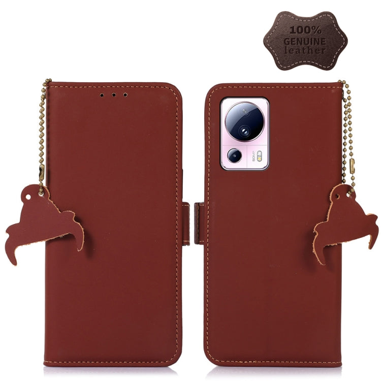 For Xiaomi 13 Lite / Civi 2 Genuine Leather Magnetic RFID Leather Phone Case(Coffee)