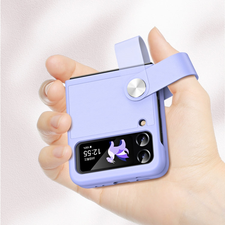 For Samsung Galaxy Z Flip4 / Flip3 Hand Strap Type Leather Phone Case(Pink)