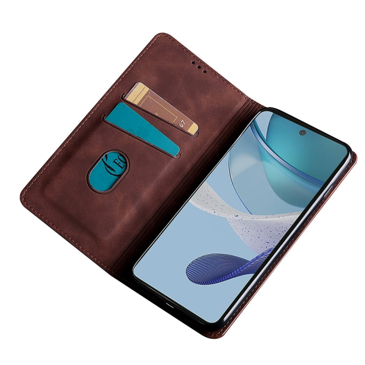 For OnePlus Ace 2/11R Skin Feel Magnetic Horizontal Flip Leather Phone Case(Dark Brown)