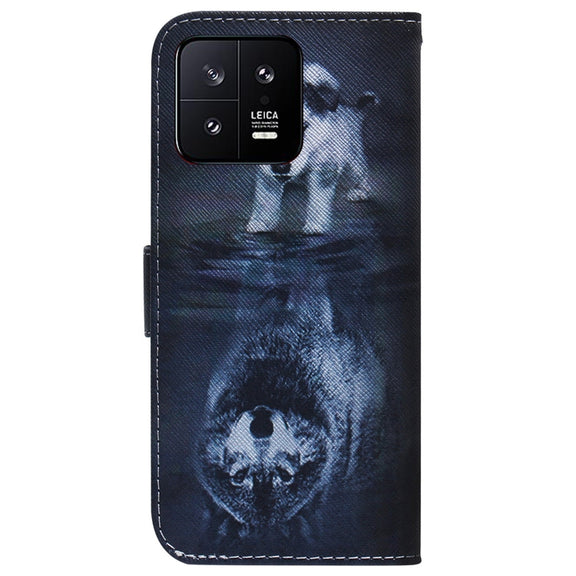 For Xiaomi 13 5G Coloured Drawing Flip Leather Phone Case(Wolf and Dog)