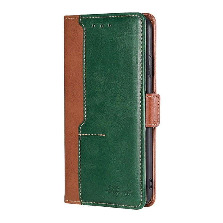 For OnePlus Ace 2/11R Contrast Color Side Buckle Leather Phone Case(Light Brown + Green)