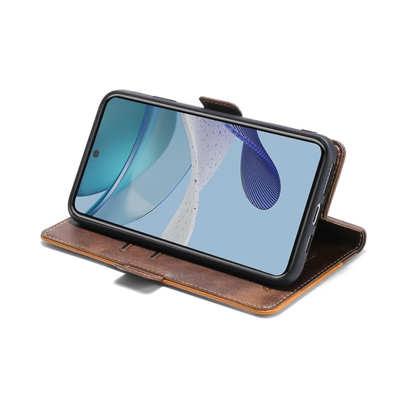 For OnePlus Ace 2/11R Contrast Color Side Buckle Leather Phone Case(Light Brown + Green)