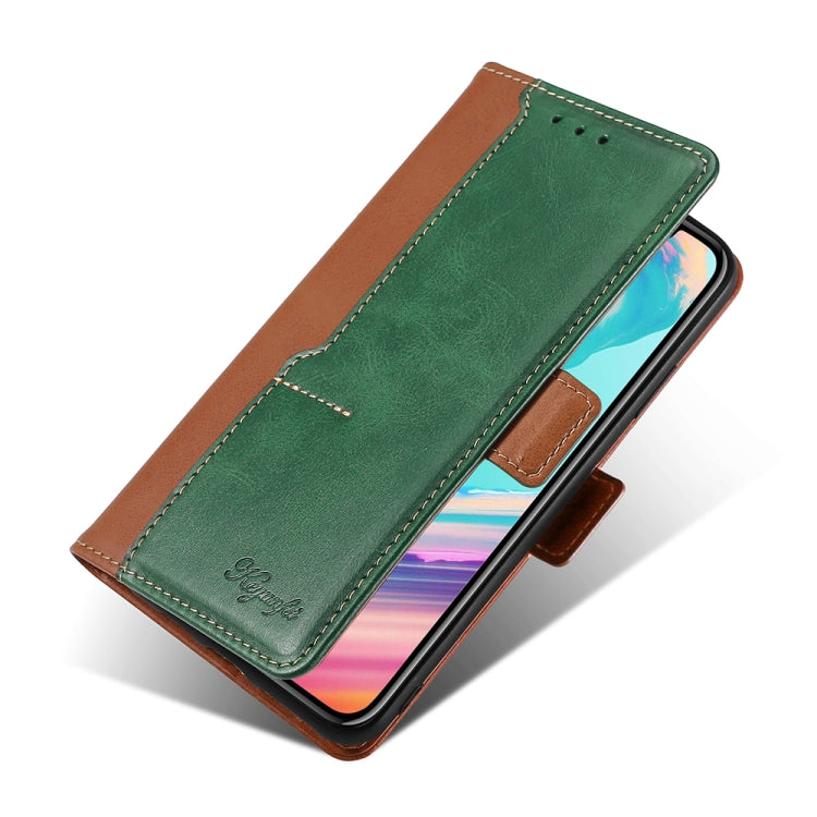 For OnePlus Ace 2/11R Contrast Color Side Buckle Leather Phone Case(Light Brown + Green)