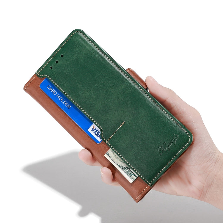 For OnePlus Ace 2/11R Contrast Color Side Buckle Leather Phone Case(Light Brown + Green)