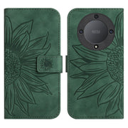 For Honor X9a 5G / Magic5 Lite Skin Feel Sun Flower Embossed Flip Leather Phone Case with Lanyard(Green)