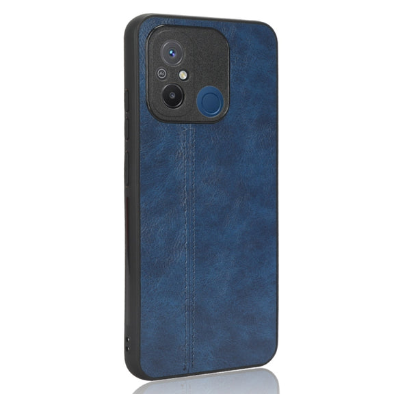 Sewing Cow Pattern Skin PC + PU + TPU Phone Case For Xiaomi Poco C55/Redmi 12C/Redmi 11A 4G(Blue)