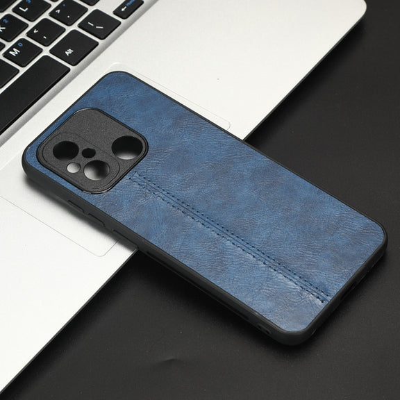 Sewing Cow Pattern Skin PC + PU + TPU Phone Case For Xiaomi Poco C55/Redmi 12C/Redmi 11A 4G(Blue)