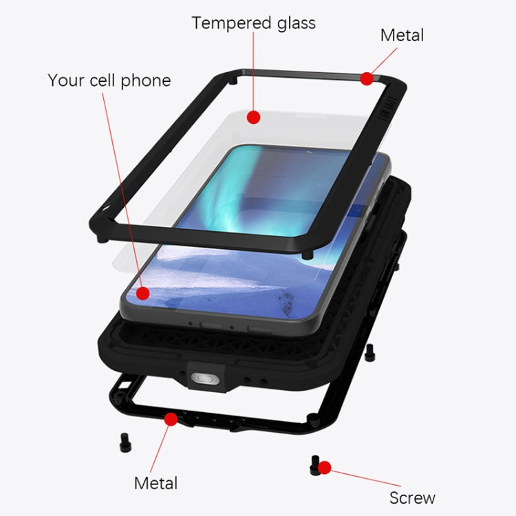 For Samsung Galaxy S23+ 5G LOVE MEI Metal Shockproof Life Water-resistant Dustproof Phone Case(Black)