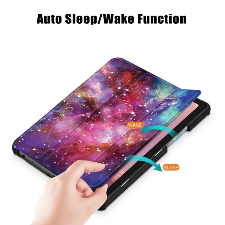 For Lenovo Tab M9 TB-310FU 3-folding Coloured Drawing Leather Smart Tablet Case(Milky Way)