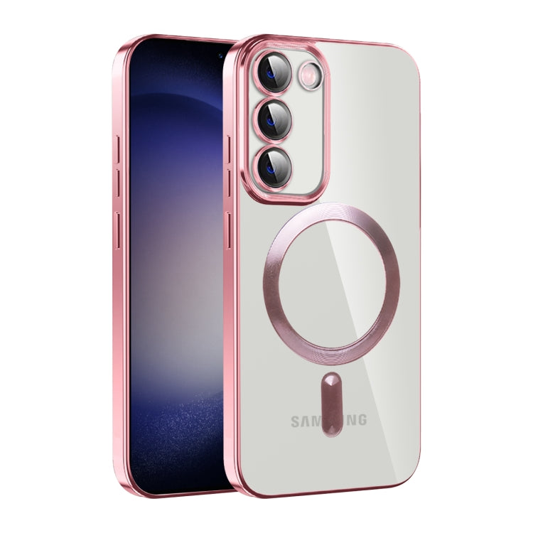 For Samsung Galaxy S23 5G CD Texture Plating TPU MagSafe Phone Case with Lens Film(Pink)