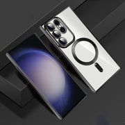 For Samsung Galaxy S23 Ultra 5G CD Texture Plating TPU MagSafe Phone Case with Lens Film(Black)
