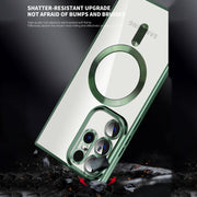 For Samsung Galaxy S23 Ultra 5G CD Texture Plating TPU MagSafe Phone Case with Lens Film(Black)