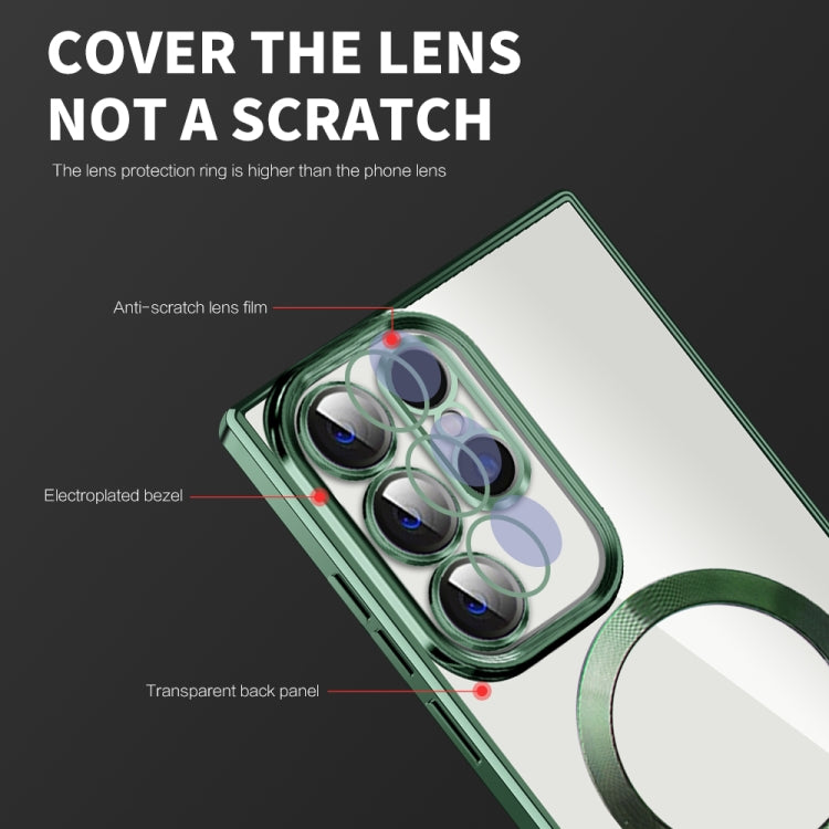 For Samsung Galaxy S23 Ultra 5G CD Texture Plating TPU MagSafe Phone Case with Lens Film(Black)