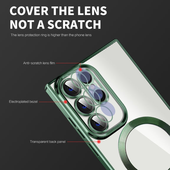For Samsung Galaxy S23 Ultra 5G CD Texture Plating TPU MagSafe Phone Case with Lens Film(Black)