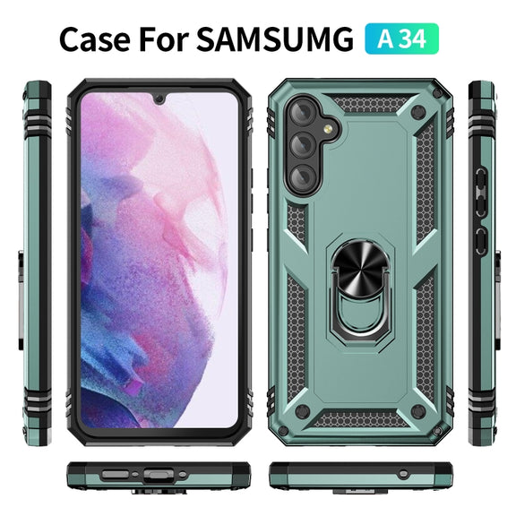 For Samsung Galaxy A34 Shockproof TPU + PC Phone Case with Holder(Dark Green)