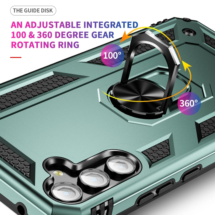 For Samsung Galaxy A34 Shockproof TPU + PC Phone Case with Holder(Dark Green)